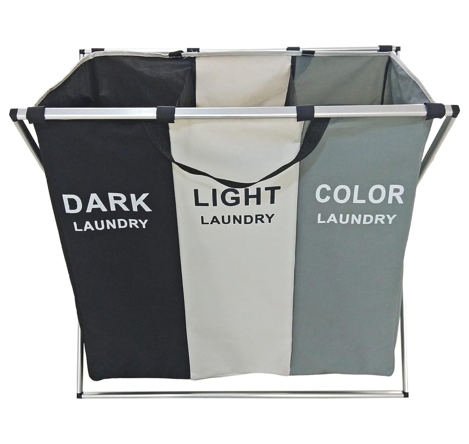 Three-Section Collapsible Laundry Hamper with Carry Handle