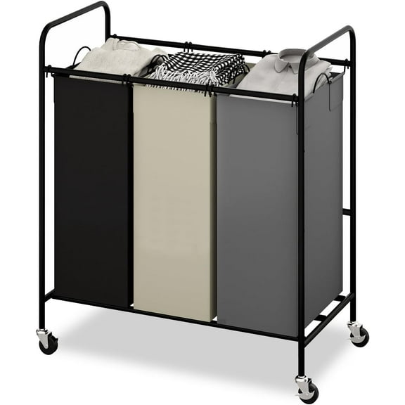 3 Section Laundry Hamper, 120L Large Rolling Laundry Sorter Cart, Laundry Basket with Lockable Wheels & Removable Bags, Laundry Room Organization for Dirty Clothes Storage