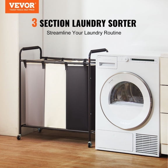 3-Section Laundry Hamper with Wheels, Heavy Duty Laundry Sorter Cart, Foldable Clothes Organizer for Bedroom/Laundry Room, Lockable Rolling Hamper for Dirty Clothes Storage