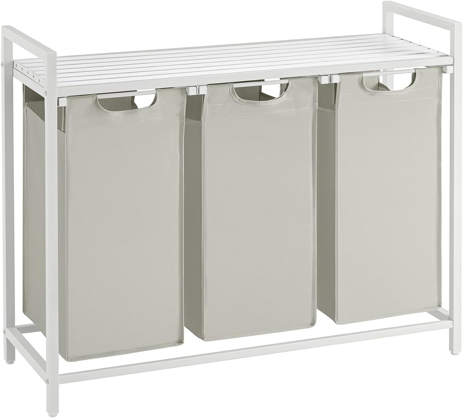3 Section Laundry Hamper with shelf Laundry Sorter with 3 Pull-Out and Removable Bags for Bathroom Laundry Room White - Walmart.com