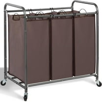 3 Section Laundry Sorter, 35.9 Gal (136 L) Laundry Hamper Cart with Heavy Duty Rolling Lockable Wheels and Removable Bags, Clothes Organizer Basket Clothes Separator Hamper, Brown