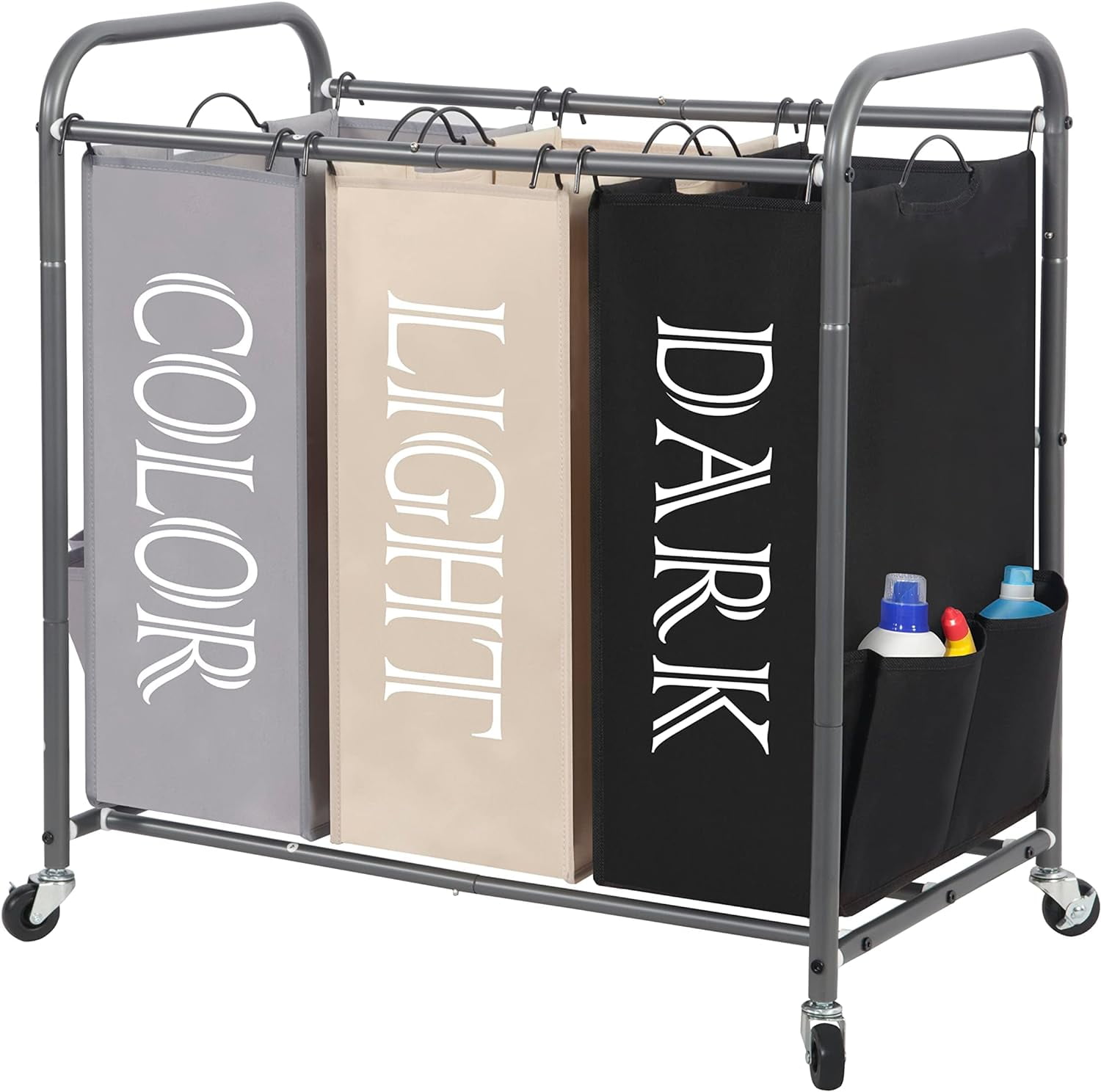 3 Section Laundry Sorter, 3 Bag Laundry Hamper Cart with Heavy Duty