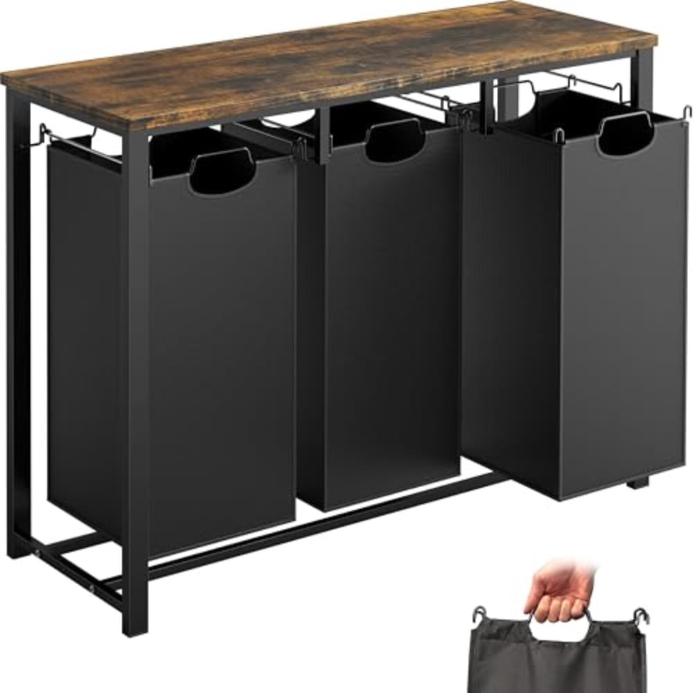 3-Section Laundry Sorter with Tabletop Shelf 3 Pull-Out 10-Gallon ...