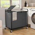 thumbnail image 1 of 3 Section Rolling Laundry Sorter with Removable Bags Lockable Wheels and Lid 180L Capacity Hamper, 1 of 10