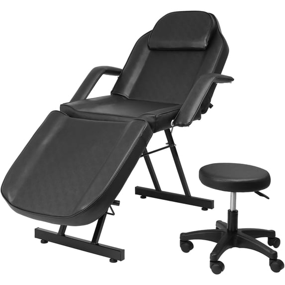 3 Section Spa Massage Table with Hydraulic Stool 73 Inch Adjustable Tattoo Chair Esthetician Lash Bed with Removable Headrest Salon Chair Facial Bed for Beauty Barber Massage Equipment