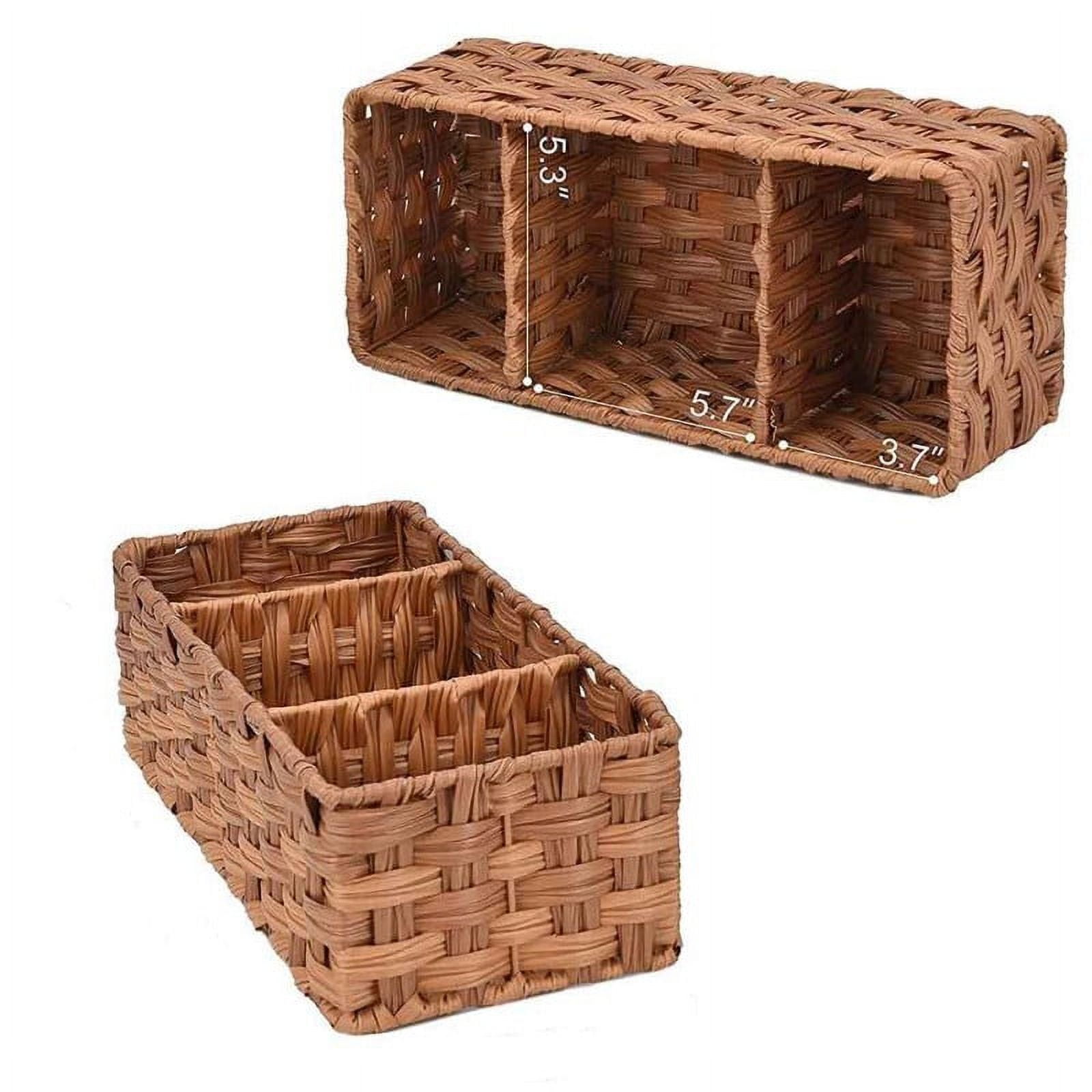 3Section Wicker Baskets for Shelves, HandWoven Water Hyacinth Storage
