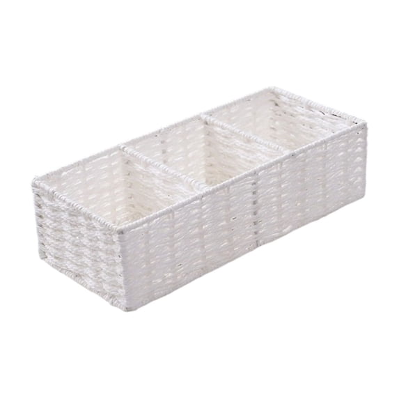 3 Section Wicker Storage Basket, Multi Compartment Imitation Wicker Organizer, for Bathroom, Bedroom, Kitchen, Living Room, White
