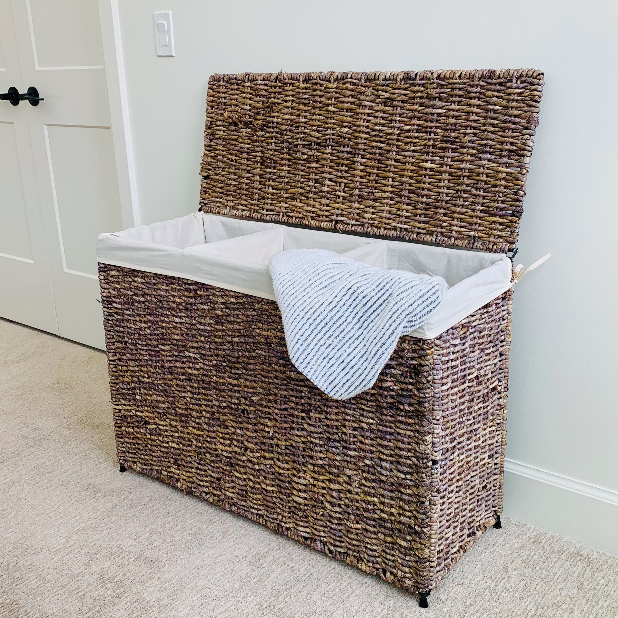 Walnut Woven Maize 3-Section Laundry Hamper with Cream Liner