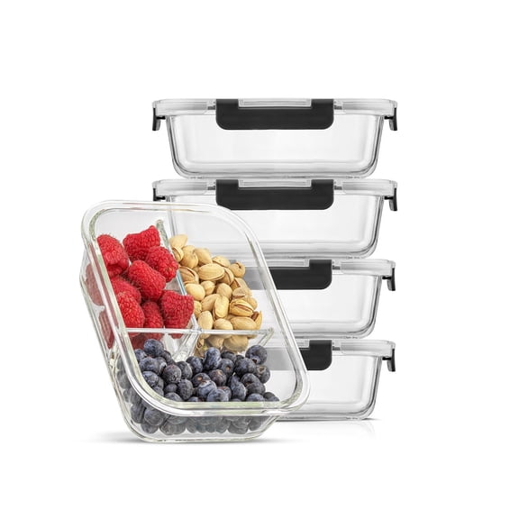 3-Sectional 5-Piece Glass Food Storage Containers
