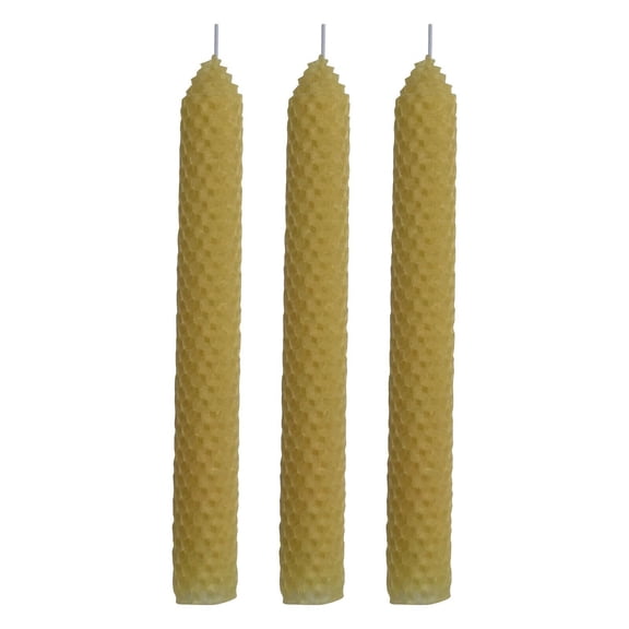 3 Set 100% Pure Natural Handmade Beeswax Honeycomb Hand Rolled Unscented Tapers Candles (1" x 8") Yellow