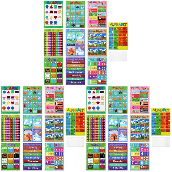 3 Set 10PCS Educational Preschool Posters Charts for Preschoolers Toddlers Kids Kindergarten Classrooms