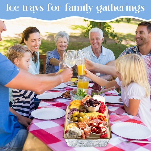 3 Set 16" x 9.45" Chilled Serving Tray for Parties with Compartments Rectangle Serving Dish Ice Charcuterie Party Platter for Shrimp Fruit Seafood Vegetable Appetizer (Gold)