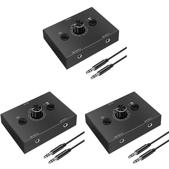 3 Set 3.5mm Audio Switcher, 2 Input 1 Output/1 Input 2 Output Audio Splitter Switcher, Audio Switcher Box, One-Key Mute
