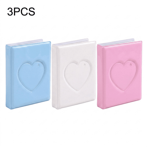 Photo Album, 3 Pack Light Blue Small Scrapbook, Heart Hollow Window 3 Inch Photocard Book, Portable Mini Picture Album for Photocard Collection, Instant Film Storage, Memory Keepsake Photobook