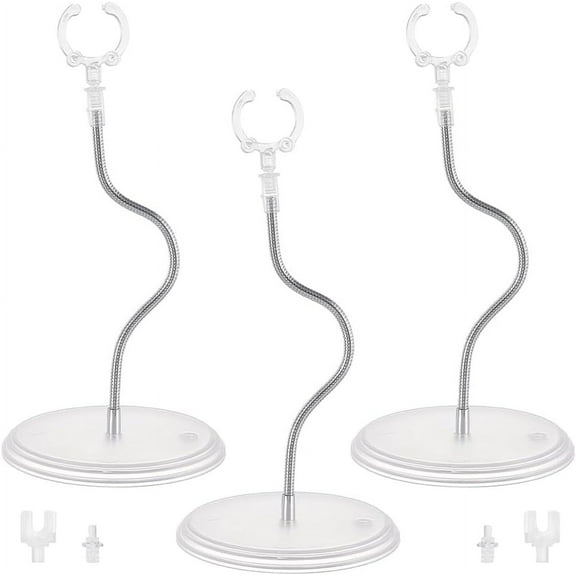 3 Set 3 Pack Action Figure Stand Clear Plastic Round Base with Silver Metal Flexible Snake Bone Support Action Figures Model Display Holder Compatible with HG RG SHF 1/144 Figures