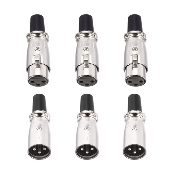 3 Set 3 Pin XLR Connector, Male Female Plug Microphone Cable Connector, Silver