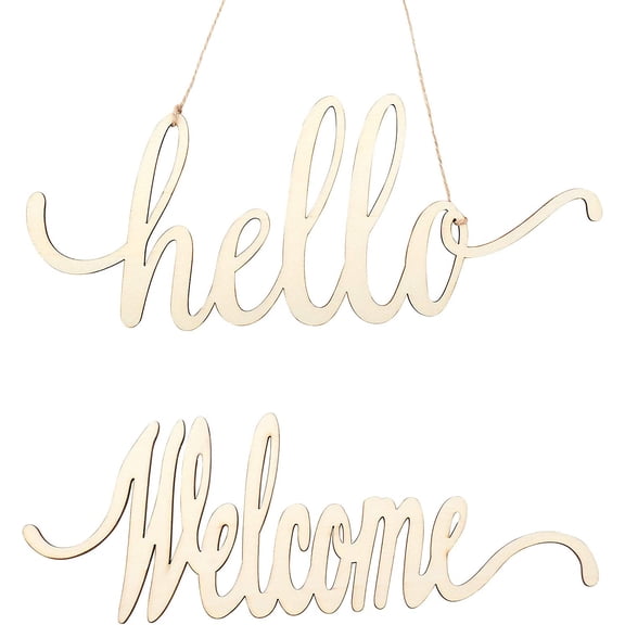 3 Set 3 Set Hello Welcome Wood Sign Natural Cutout Wooden Letter Sign with Rope for Wedding Anniversary Engagement Home Decoration