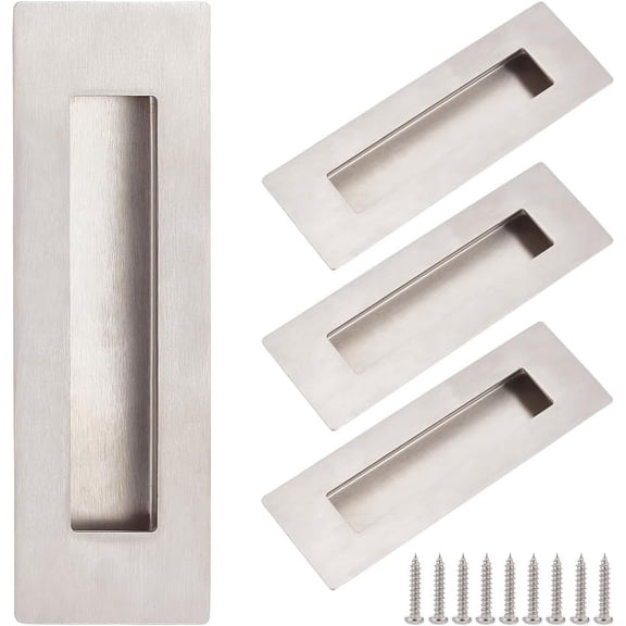 3 Set 304 Stainless Steel Flush Pull Barn Door Handle Flush Ring Invisible Built-in Door Handle for Drawers Cabinet Sliding Door Rectangle