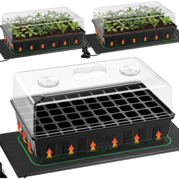 3 Set 60-Cell Seed Starter Kit - Strong Trays with Humidity Domes, Cell and Seedling Heat Mats Cloning, Propagation Germination Station