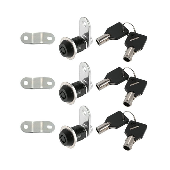 Unique Bargains 3 Set 7/8 Inch RV Campervan Lock Set with 6 Keys RV Storage Door Locks for File Cabinet Toolbox Black