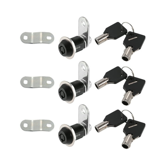 Unique Bargains 3 Set 7/8 Inch RV Campervan Lock Set with 6 Keys RV Storage Door Locks for File Cabinet Toolbox Black