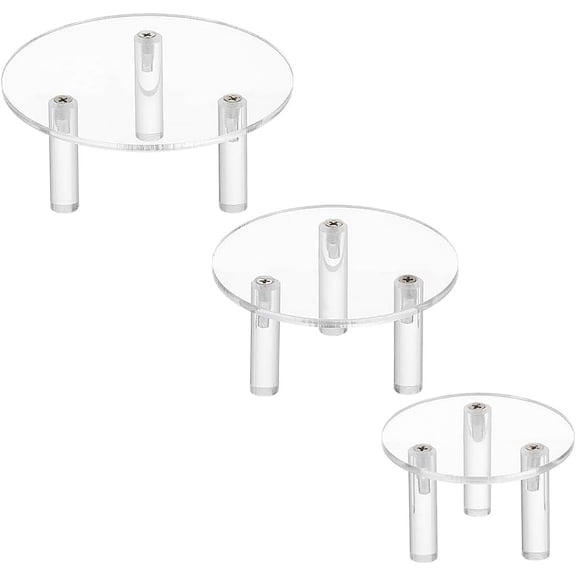3 Set Acrylic Round Display Riser 4.7/3.9/3.1inch 3-Legs Clear Minifigure Display Stands Acrylic Display Platform for Jewelry Figure Models Toys Dessert Cosmetics or Collections Multi-color