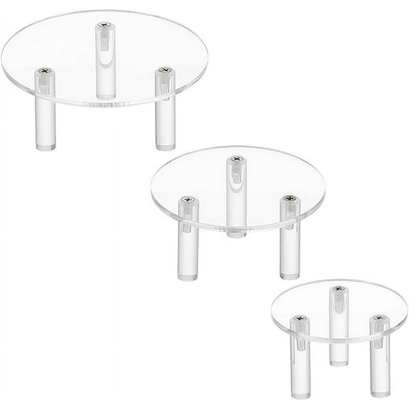3 Set Acrylic Round Display Riser 4.7/3.9/3.1inch 3-Legs Clear Minifigure Display Stands Acrylic Display Platform