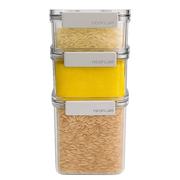 3 Set Airtight Kitchen Essential Dry Food Container with Lid, Measuring Cup & Handle, Dishwasher Safe Storage, Pantry Refrigerator Cabinet Organization for Cereal, Rice, Grain (15.6 / 23.7 / 44 oz)