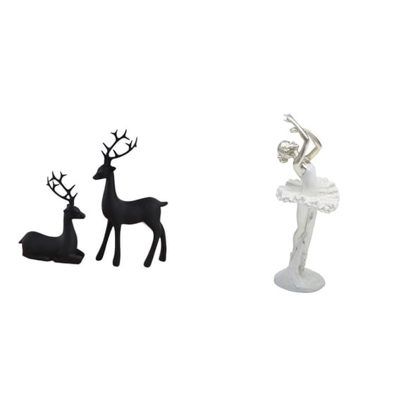 3 Set Black Reindeer Statue Ballet Girl Figurine Resin Material Elegant Sculpture for Home Office Shelf Display