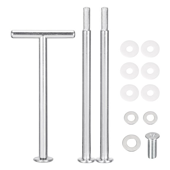 3 Set Cake Tray Stand Handle Plate Hardware Fitting, 3-Tiers T-Style Silver