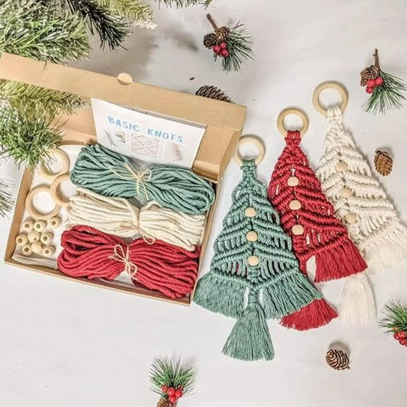 3 Set Christmas Tree Macrame Diy Kit Christmas Tree Manual Cotton Rope Preparation Material Bag Instruction Tutorial