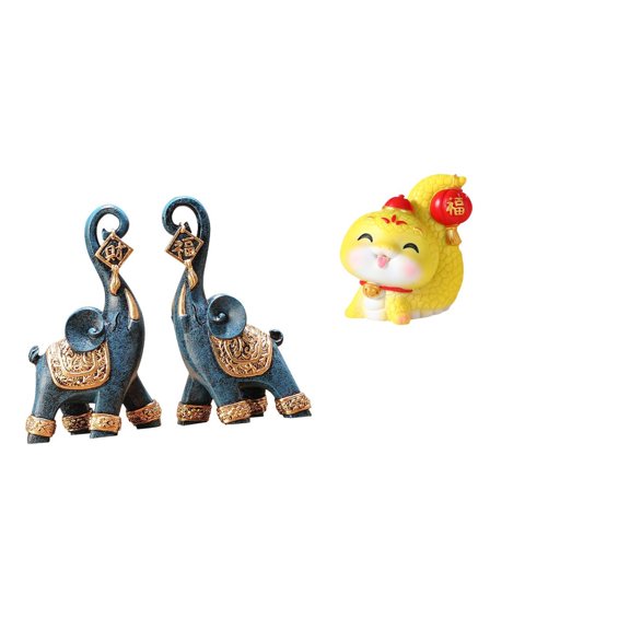 3 Set Collectibles Sculpture Elephant Figurines Cartoon Snake Statue Resin Craft Bedroom Tabletop Gift