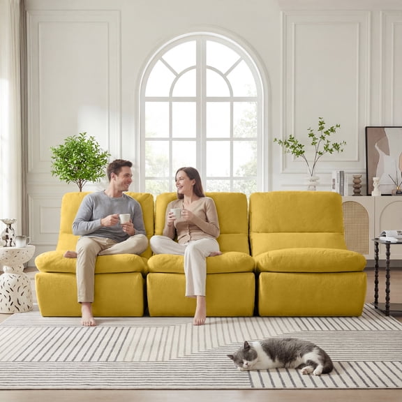 3 Set Comfy Reading Chair for Adults, Bean Bag Chairs for Adults, Cloud Boneless Couch with High Rebound Foam, Removable Scratch-Resistant Fabric, Reading Chair for Bedroom, Dorm, Living Room(Yellow)