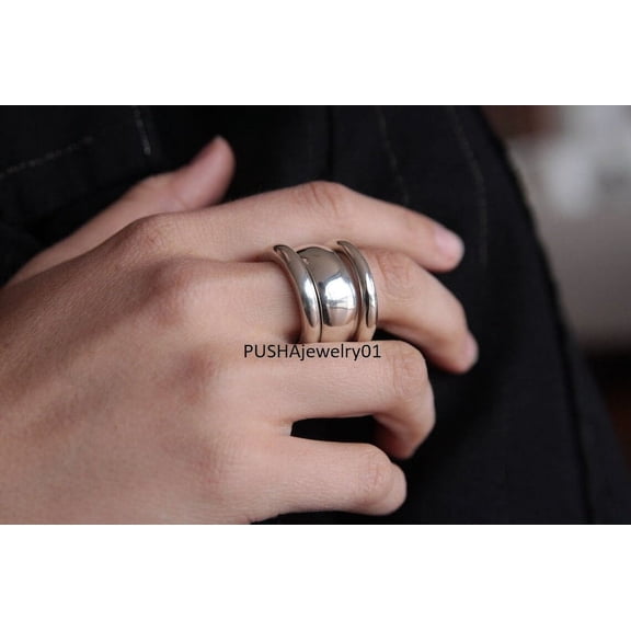 3 Set Dome Ring, 925 Sterling Silver, Minimalist Ring, Designer Unique Style Ring, Handmade Ring , Chunky Dome Ring, Wide Band Ring Jewelry