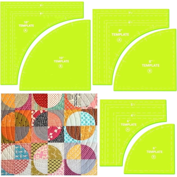 TAVENE 3 Set Drunkards Path Quilting Templates Large Quilting Rulers and Templates for Cutting Patterns with 1/4" Seam Allowance Supplies for DIY Craft (Green,10, 8, 6 inch)
