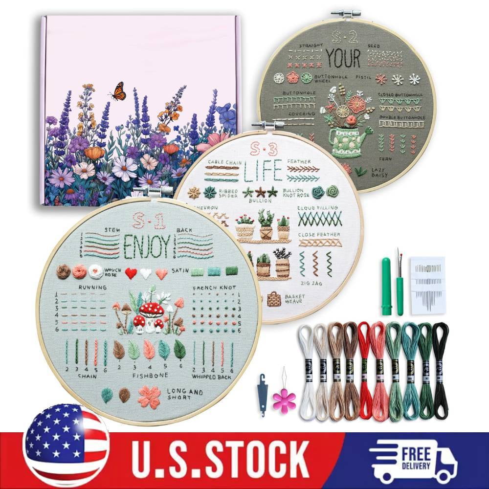 3 Set Embroidery Kit for Beginners Cross Stitch Kits for Adults DIY Craft Decor