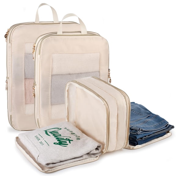 3 Set Expandable Double-Sided Compression Packing Cube，Lightweight Double Deck Organizer Bag Carry on Luggage Backpack Suitcases，Women Travel Accessories for Separate Clean and Dirty Clothes