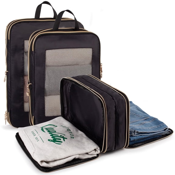 TRIPGEAR 3‑Set Double‑Deck Compression Packing Cubes, Lightweight Travel Luggage Organizer