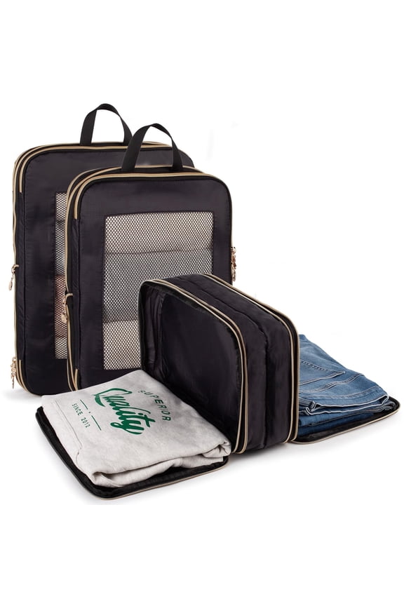 3‑Set Double‑Deck Compression Packing Cubes, Lightweight Travel Luggage Organizer