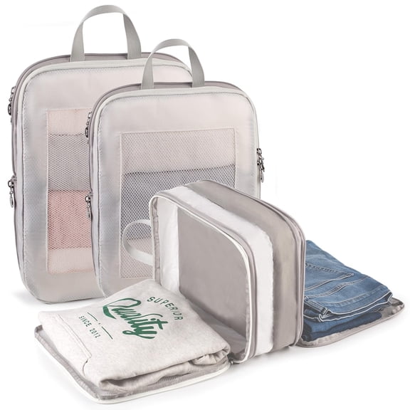 3 Set Expandable Double-Sided Compression Packing Cube,Lightweight Double Deck Organizer Bag Carry on Luggage Backpack Suitcases,Women Travel Accessories for Separate Clean and Dirty Clothes