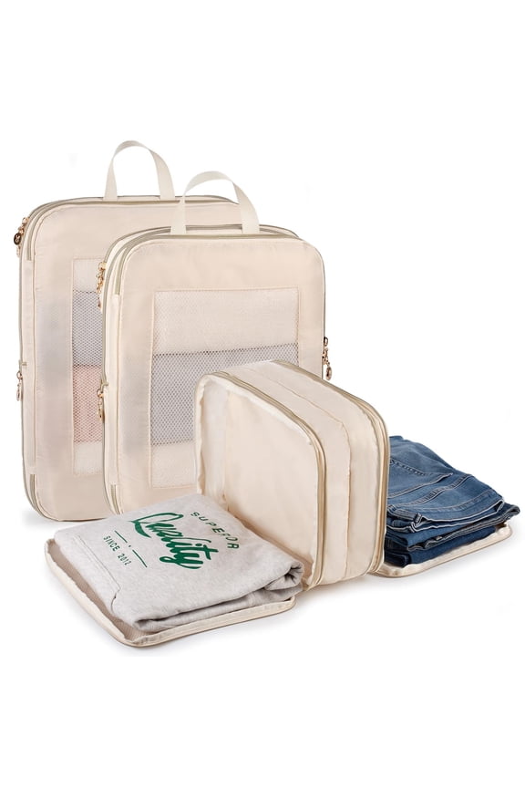 3‑Set Double‑Deck Compression Packing Cubes, Lightweight Travel Luggage Organizer