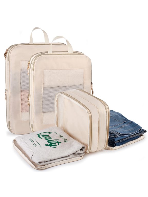 3‑Set Double‑Deck Compression Packing Cubes, Lightweight Travel Luggage Organizer