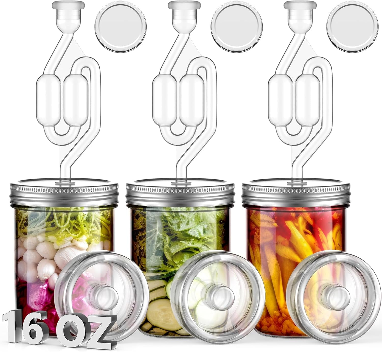 Airlock System For Vegetable Fermentation Galssmagic 32 Oz Fermentation Jar,2 Pack Fermentation Kit With Fermenting Weights And Airlocks,Pickle Jar For Fermenting,Pickling,Canning,Mead Making Fermentation Jars With Airlocks 7 thumbnail image