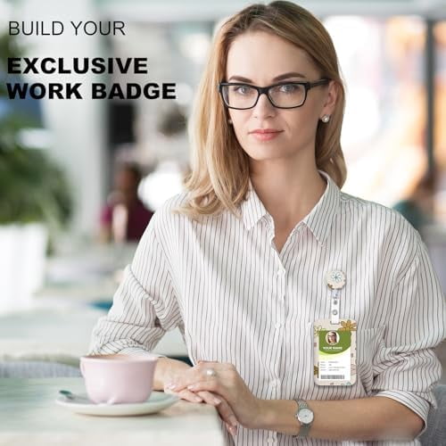 3 Set Flower ID Badge Holder with Clip Badge Reels Retractable Heavy Duty,Keychain，ID Holder for School Nurse Office 7