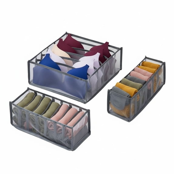 3 Set Foldable Underwear Organizer, Bra Underwear Organizer Drawer Divider Storage Organizer for Underwear, Socks, Ties, Bras, Women Underwear Storage Compartment Box