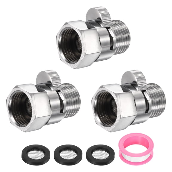 3 Set G1/2" Female x Male Shower Shut Off Valve, Brass Water Flow Control Valve for Shower Head with Hose Flow Restrictor, Silver
