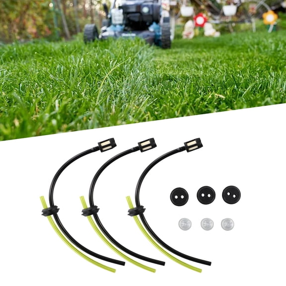 3-Set Grass Trimmer Fuel Line Filter Kit with Primer Bulb for Brush Cutter Strimmer Lawn Mower Black Yellow PVC-