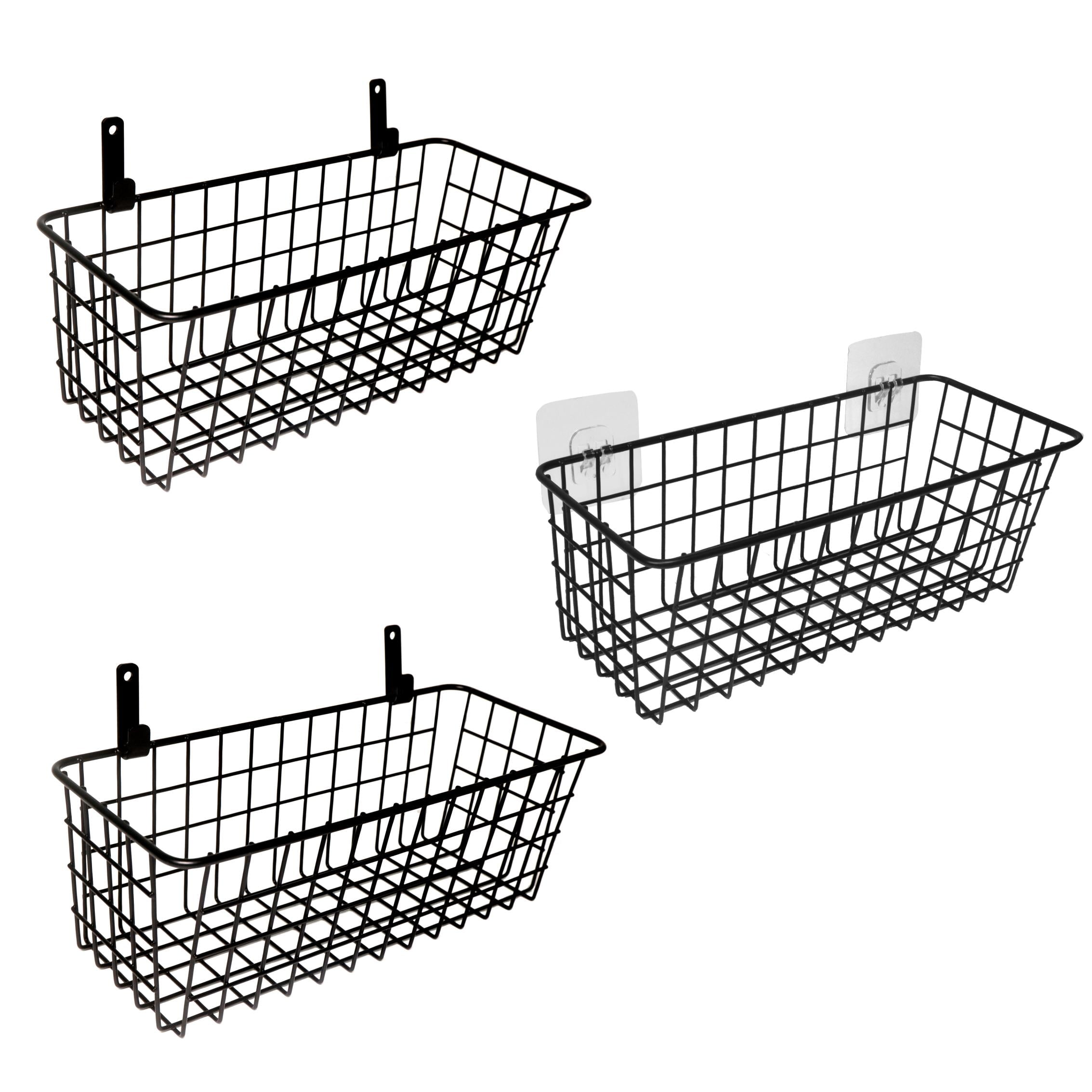 3 Set Wall Mount Hanging Wire Baskets, No Drilling, Kitchen/Bathroom/RV