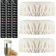 3 Set Jar Covers for Sourdough Bread Linen Cloth Cover with Temperature Sticker for 3-4 Inch Jars Mouth