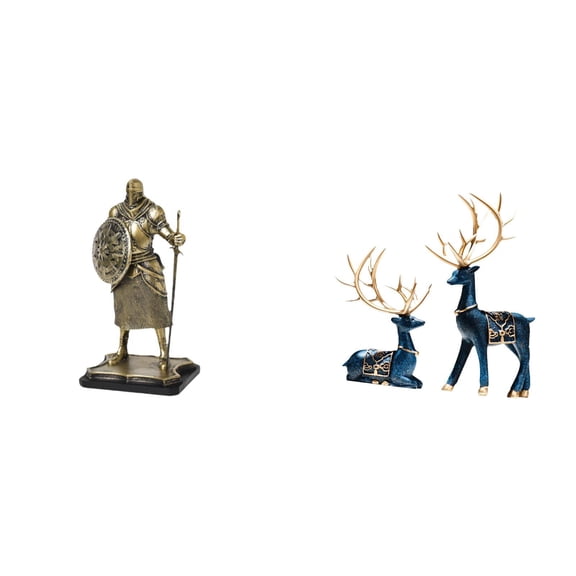 3 Set Knight Statue Deer Figurine Reindeer Sculpture Sturdy Resin Art Entryway Office Living Room Use